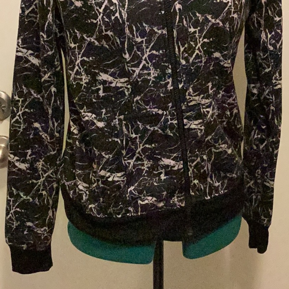 DAZL crackle print Hoodie slash pockets zip front Lg Jr’s Black & White - Picture 3 of 9